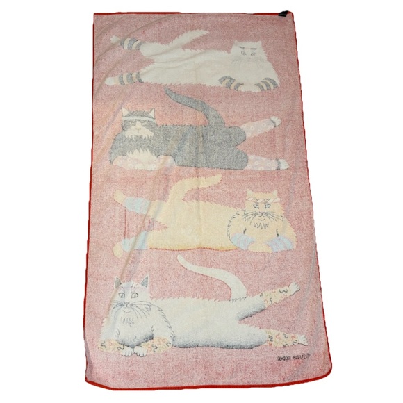 Vintage June Sobel Beach Towel Cat Exercise 57”x32” Red 80s Yoga - Picture 2 of 13